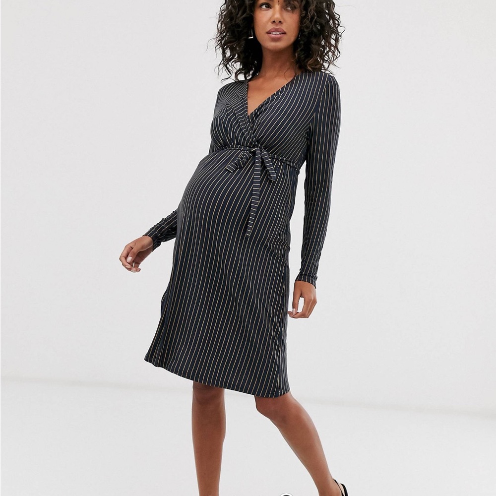 Mamalicious stripe wrap nursing dress maternity/nursing